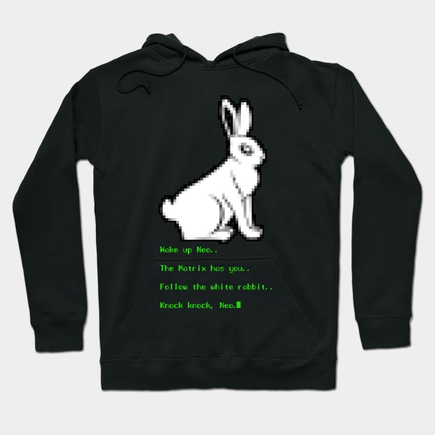 Wake up Neo, Follow the White Rabbit Hoodie by Meta Cortex